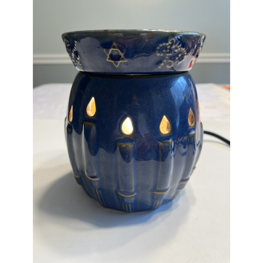 Scentsy Hanukkah Menorah Blue Ceramic Wax Warmer Full Size Retired Tested